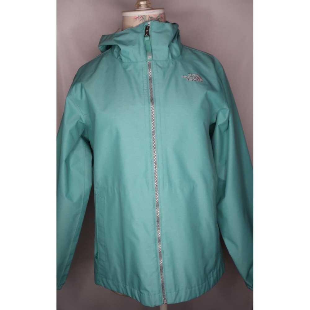 The North Face Girls XL Mint Aqua Hooded Rain Jacket Waterproof Zip Coat Outdoor